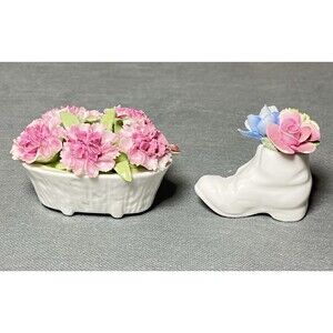 Floral Bone China-Aynsley August Carnation Basket & Royal Adderley Floral Boot